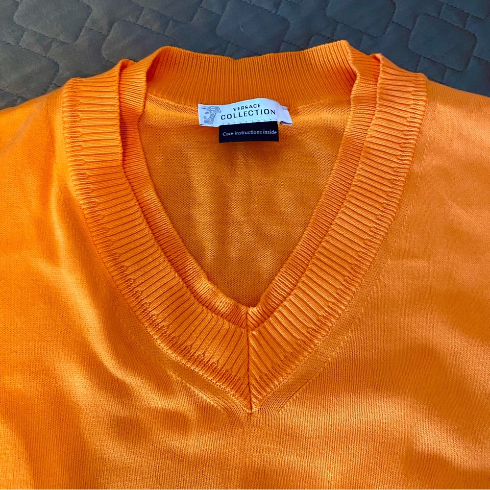 Versace Collection - Orange V-Neck Long Sleeve Sweater